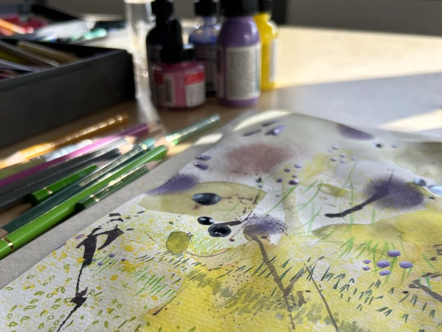 Mischtechnik-Bild im Entstehen